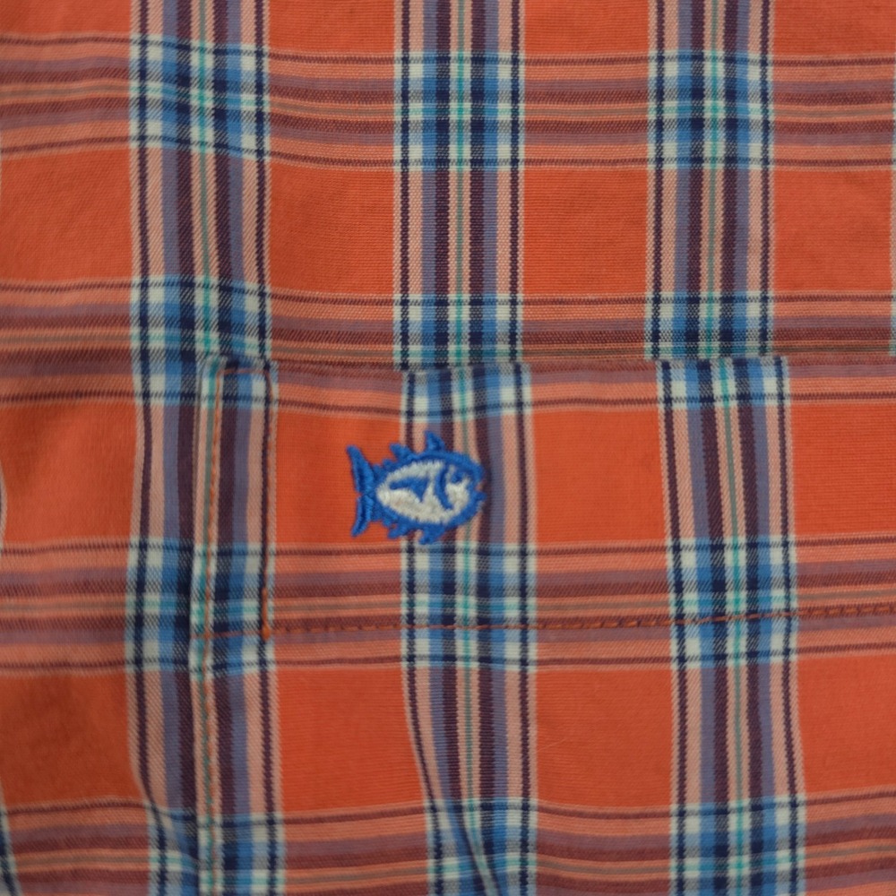 Southern Tide Shirt Mens Small Orange Plaid Skipjack Casual Preppy Beach‎ Surfer - Picture 3 of 12